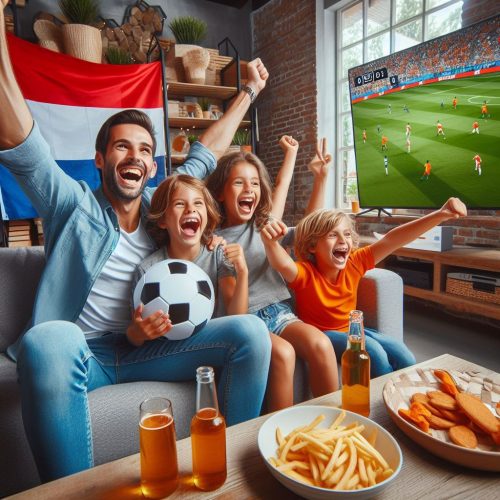 Family watching football match in Nederlands